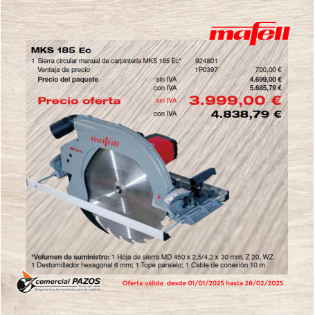 Sierra circular manual de carpintería MKS 185 Ec - 1P0397 - Promoción Mafell - 1