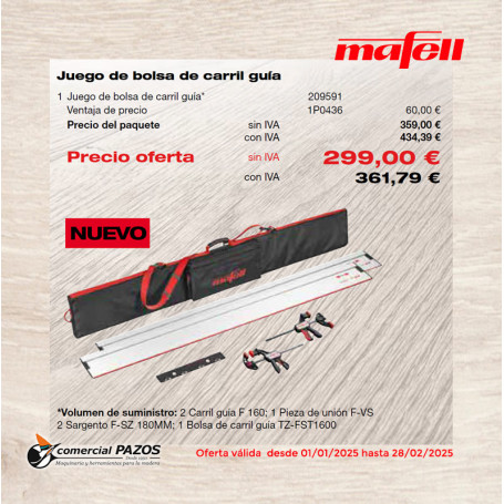 Juego de bolsa de carril guía 2 x F 160 + F-VS + 2 x F-SZ 180 MM + TZ-FST1600 - 1P0436 - Promoción Mafell - 1