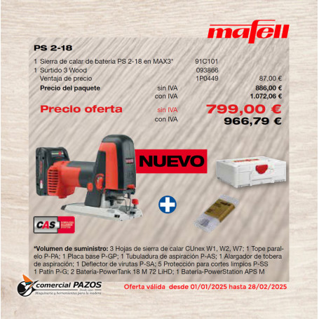 Sierra de calar de batería PS 2-18 en MAX3 - 1P0449 Promoción Mafell - 1