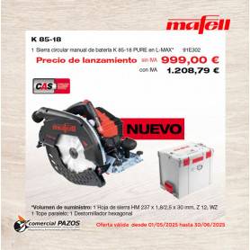 Sierra circular manual de batería K 85-18 PURE en el L-MAX - 91E302 Mafell
