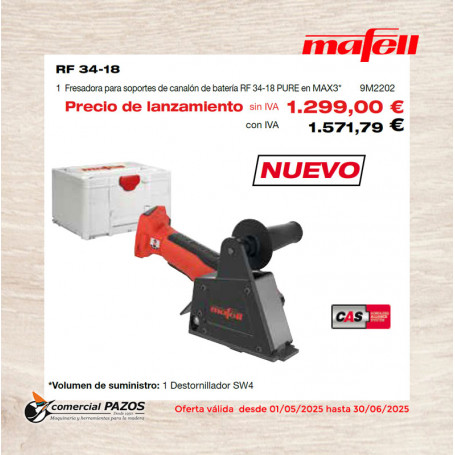 Fresadora para soportes de canalón de batería RF 34-18 PURE en MAX3 - 9M2202 - Promoción Mafell