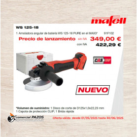 Amoladora angular de batería WS 125-18 PURE en el MAX3 - 91F102 - Promoción Mafell