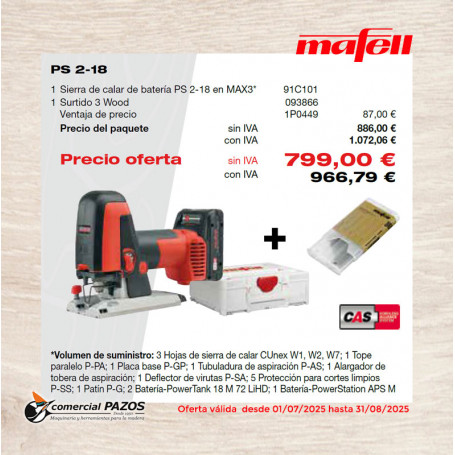 Sierra de calar de batería PS 2-18 en MAX3 - 1P0449 Promoción Mafell - 1