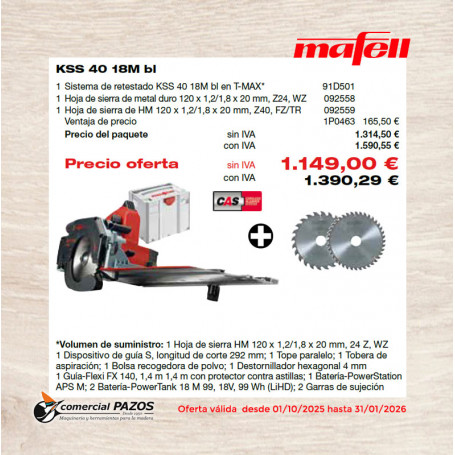 Sistema de retestado manual de batería KSS 40 18M bl en T-MAX - 1P0463- Promoción Mafell - 1