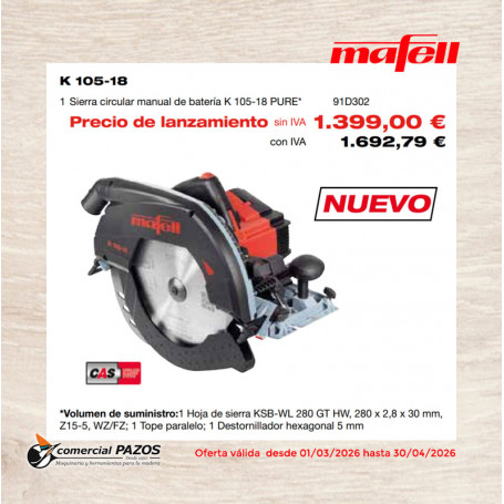 Sierra circular manual de batería K 105-18 PURE 91D302 Mafell