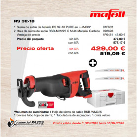 Sierra de sable de batería RS 32-18 PURE en L-MAX3 - 1P0481 - Promoción Mafell