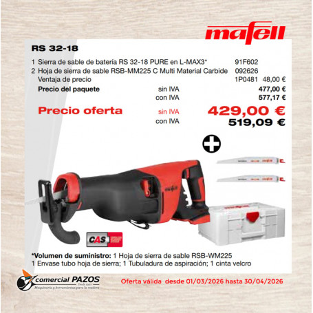 Sierra de sable de batería RS 32-18 PURE en L-MAX3 - 1P0481 - Promoción Mafell