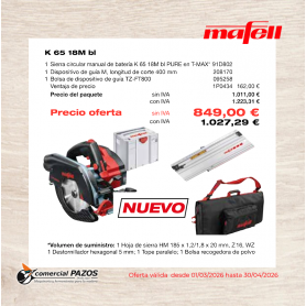 Sierra circular manual de batería K 65 18M bl PURE en T-MAX - 1P0434 - Promoción Mafell