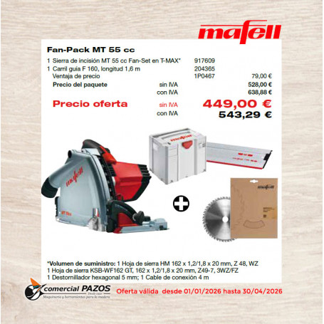 Sierra de incisión MT 55 cc Fan-Set en T-MAX - 1P0467 - Promoción Mafell