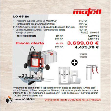 Fresadora superior LO 65 Ec MaxiMAX en T-MAX - 1P0250 - Promoción Mafell - 0