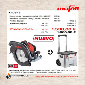 Sierra circular manual de batería K 105-18 PURE - 1P0499 - Promoción Mafell - 0