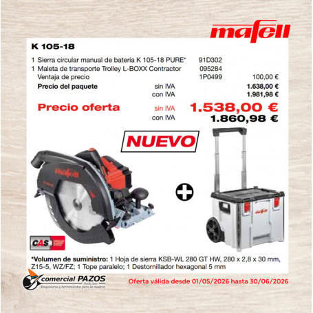 Sierra circular manual de batería K 105-18 PURE - 1P0499 - Promoción Mafell - 0