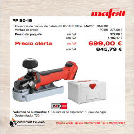 Fresadora de planear de batería PF 80-18 PURE en el MAX3 - 1P0495 - Promoción Mafell