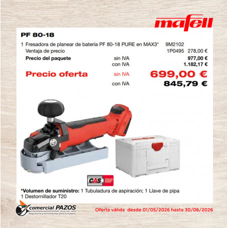 Fresadora de planear de batería PF 80-18 PURE en el MAX3 - 1P0495 - Promoción Mafell