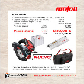 Sierra circular manual de batería K 65 18M bl PURE en T-MAX - 1P0434 - Promoción Mafell