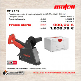 Fresadora para soportes de canalón de batería RF 34-18 PURE en MAX3 - MFL1P0496 - Promoción Mafell