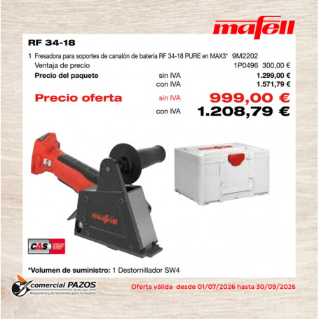 Fresadora para soportes de canalón de batería RF 34-18 PURE en MAX3 - MFL1P0496 - Promoción Mafell
