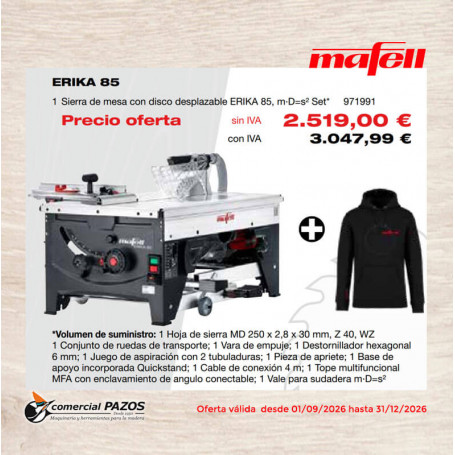 Sierra de mesa con disco desplazable ERIKA 85 Ec - 971991 - Promoción Mafell